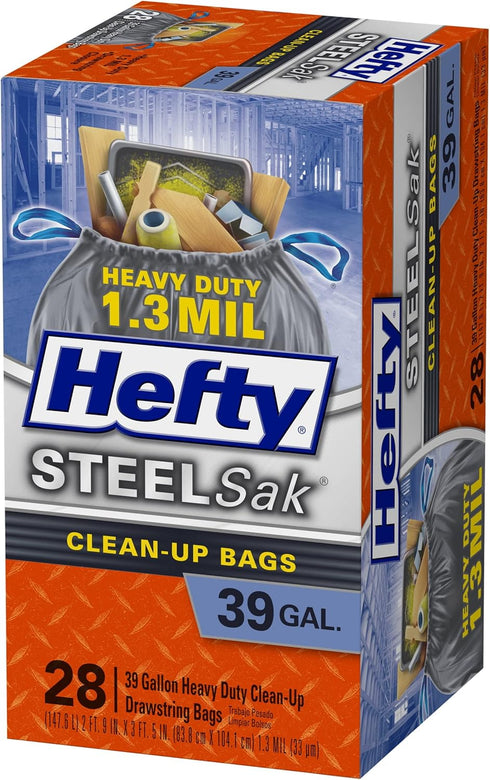 Hefty SteelSak Heavy Duty Large Clean-Up Trash Bags, 39 Gallon, 28 Count by Hefty