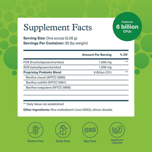 Youtheory Spore Probiotic Powder, Vegan Gut Health Supplement for Men & Women, 6 Billion CFU, 3.45 oz