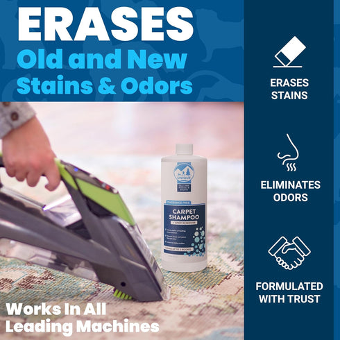 Unique Carpet Shampoo and Stain Remover, 32 oz. Liquid Concentrate, Bio-Enzymatic, for All Machines