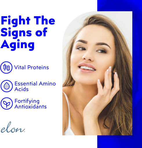 Elon Skin Anew with Hydrolyzed Collagen & Hyaluronic Acid - Antioxidants for Hydrating & Anti Aging Skin Health (90