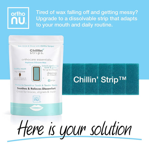 ORTHO NU 2+ 6 Chillin Strips, Therapeautic, Moldable and Dissolvable Strips, Replaces Orthodontic Wax for Braces