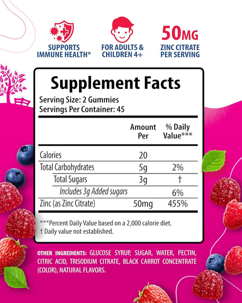 Zinc Gummies for Adults - Zinc Chewable Gummy for Immune Support - Powerful Natural Antioxidant Non-GMO Supplement for Children Men Woman Adults
