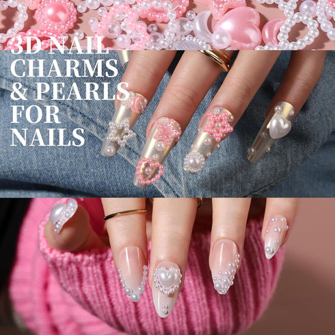 FANDAMEI Nail Art Kit, Nail Charms and Gems, Rhinestones for Nails, Bow and Flower Charms for Nail Design
