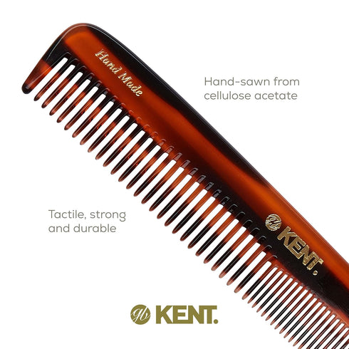 Kent 9T Tortoiseshell Fine Tooth and Wide Tooth Comb, Large Handmade Detangler Hair Comb for Wet Hair, Made in England