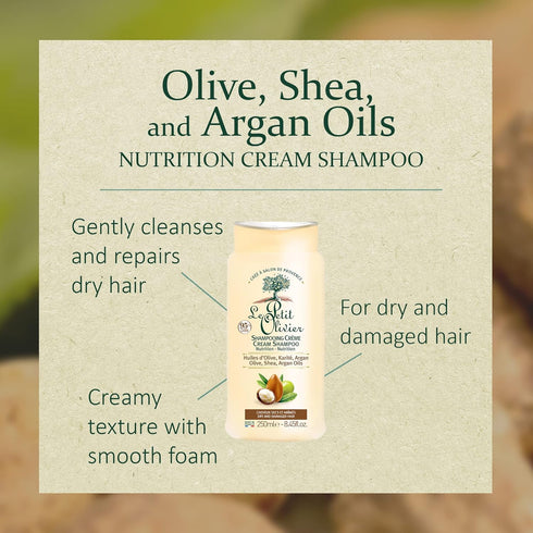 Le Petit Olivier Nutrition Cream Shampoo - Olive, Shea, Argan Oils for Dry, Damaged Hair, 8.45 oz