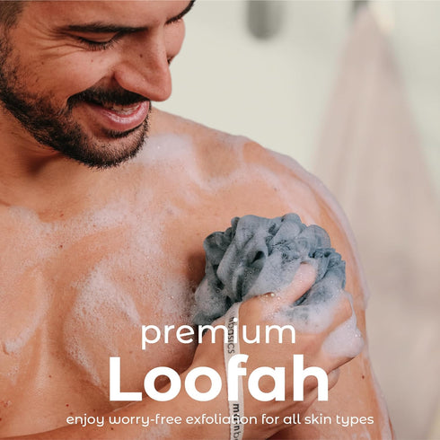 MainBasics Bath Shower Loofah Sponge Pouf - Body Scrubber Exfoliator, Set of 3, Airy Blossom