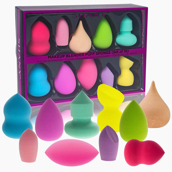 SHANY Blender Makeup Sponge Blending Puff Set, 10 Pcs, Latex-free, Vegan, Assorted Colors