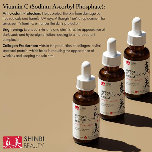 Japanese Vitamin C Serum 1oz - With Rice Water & Hyaluronic Acid - Japan Skincare Products for Anti Aging