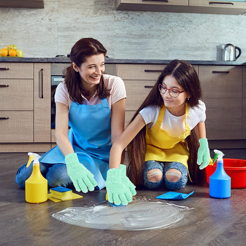1 Pair Microfiber Dusting Gloves, Reusable Washable Cleaning Mittens for House Cleaning and Small Corners (Green)