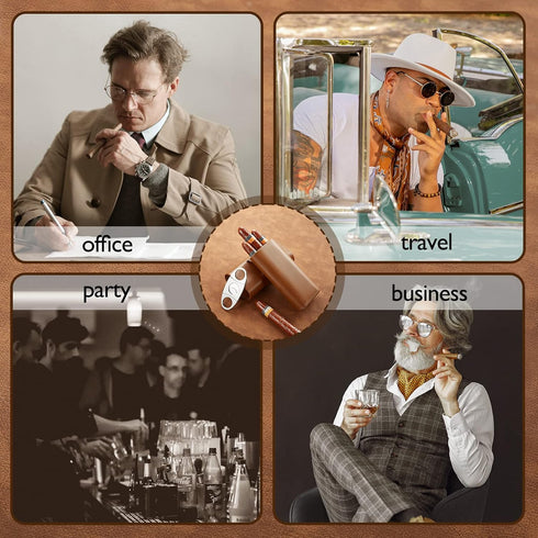 Cigar Case Travel - Cigar Humidor Accessories with Cutter SEEJI Gift for Men (Brown)