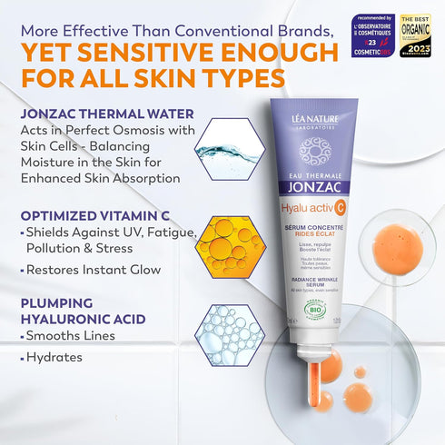 Organic Hyalu Activ C Serum for Face & Eyes - Optimized Vitamin C with Hyaluronic Acid - 1.01 Fl Oz