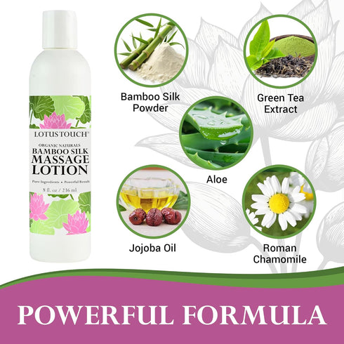 Organic Naturals Bamboo Silk Massage Lotion by Lotus Touch - 100% Pure Bamboo Silk Powder, Green Tea Extract & Aloe