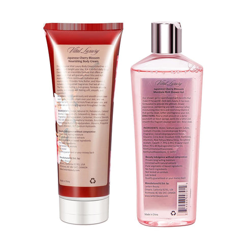 Vital Luxury Japanese Cherry Blossom Shower Gel and Body Cream Set - Nourishing and Moisturizing Daily Skincare - 8 fl.oz / 236mL Each, Christmas Gifts for Her and Him (Japanese Cherry Blossom)