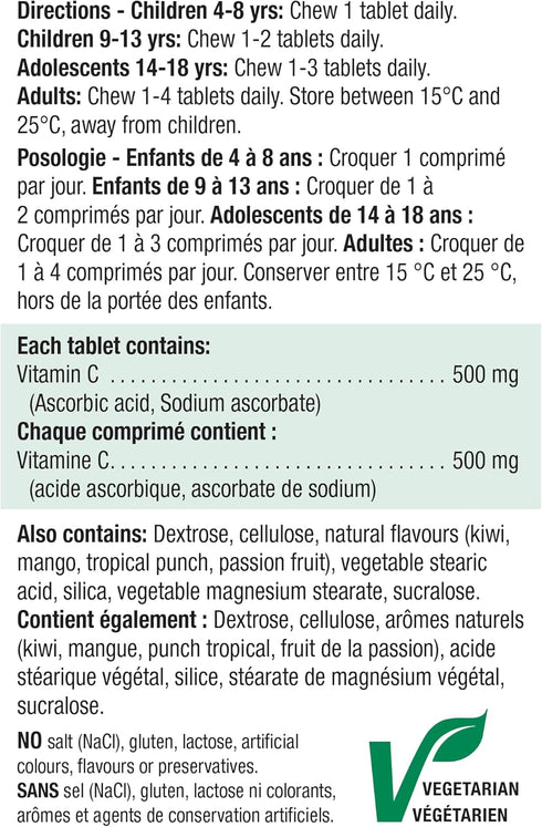 Jamieson Chewable Vitamin C 500 mg, Exotic Tropical Fruit, 120ct, Imported from Canada