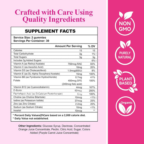 Gummies 60 Count, B6 B12, AromPCOSLife Inositol for Women, Myo-Inositol Supplement with Folate & Vitamins & Supports