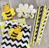 Outside the Box Papers Bee Theme Paper Straws, 7.75 Inches, 100 Pack - Black, Yellow, White Striped and Polka Dot