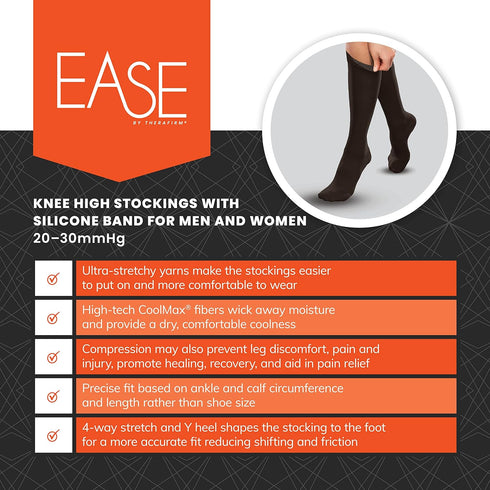 Moderate Compression Knee Highs - Ease Opaque Silicone Support Band