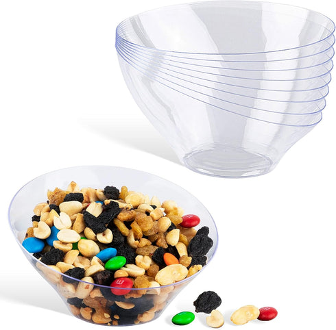6oz Clear Plastic Serving Bowls, 8 Pack Small Disposable Candy Dishes for Chips, Snacks, Parties, Bridal Shower