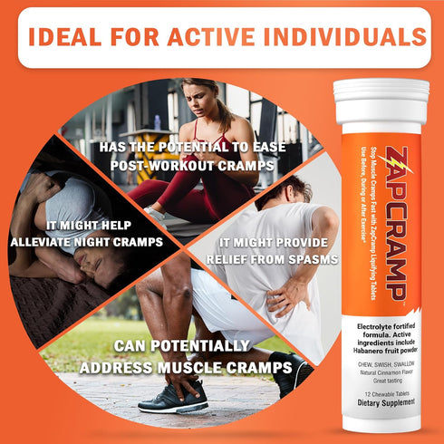 Muscle Cramp Tablets - Chewable Electrolyte Tablets for Body and Leg Cramps Relief - 12 Tablets