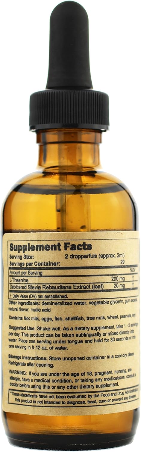 Svasthya Body & Mind Liquid L-Theanine, Alcohol Free, Made in The USA, 2 oz - 2 Pack
