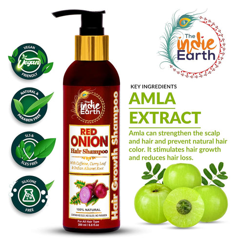 Red Onion Shampoo with Caffeine, Curry Leaf and Indian Alkanet Root - 200ml / 6.76 Fl.Oz Best Onion Shampoo