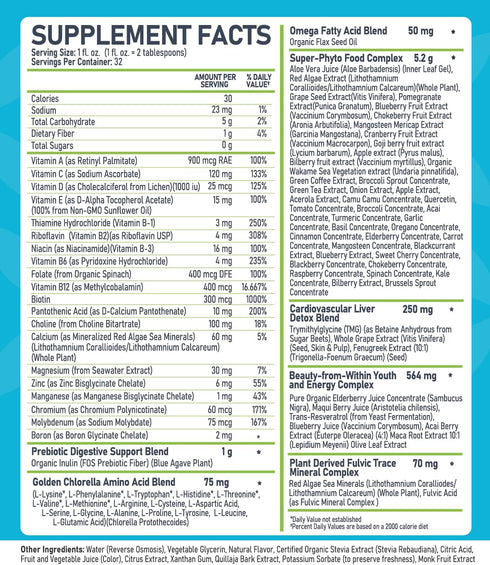 Bio Naturals Liquid Whole Food Multivitamin for Men & Women with Over 100 Ingredients - 100% Vegan - 32 oz