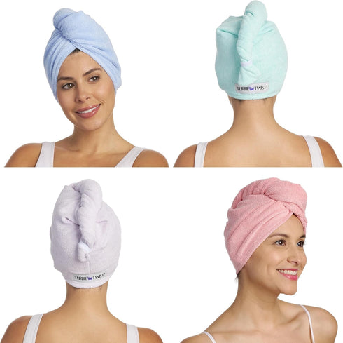 Turbie Twist 4-Pack Microfiber Hair Towel for Beauty, Travel, Gifting - Hair Wrap Turban for All Hair Types