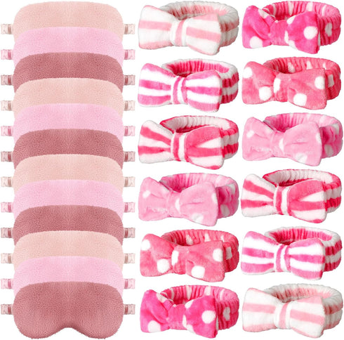 Newcotte 24 Pcs Sleepover Party Supplies for Girls, 12 Pcs Plush Sleep Eye Mask and 12 Pcs Bow Hair Band (Cute Style)