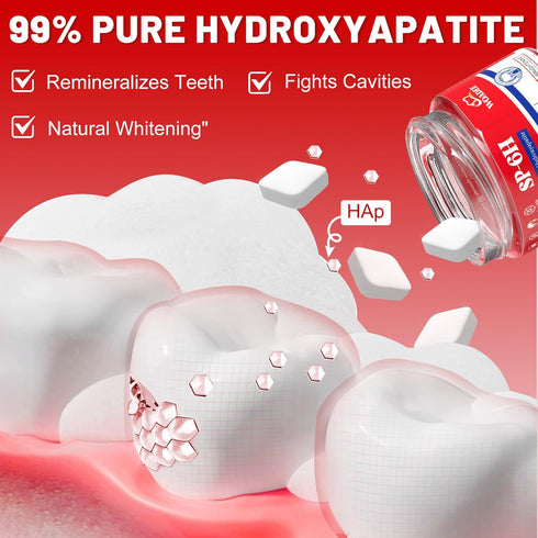 SP-6 (62 Count) Probiotics & Hydroxyapatite Toothpaste Tablets - Remineralizing Enamel Repair, Fluoride-Free Whitening