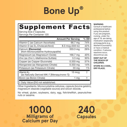 Jarrow Formulas BoneUp, 240 Capsules, 120 Servings, Bone Support & Skeletal Nutrition, Includes Vitamin D3, K2 & Calcium