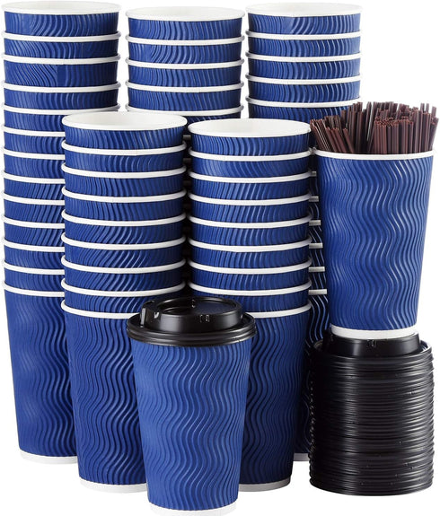 Kindpack Disposable Coffee Cups with Lids and Straws - 16 oz (90 Set)