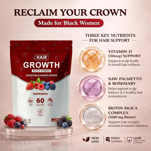 SUUDUUL Gummies (5000mg (30mcg), 60 Gummies Hair Growth for Black Women, with Biotin-Silica Complex Biotin) & Vitamin D