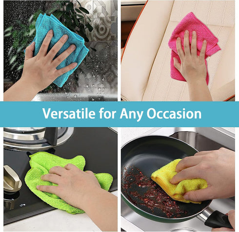 HOMEXCEL Microfiber Cleaning Cloth: 8 Pack Assorted Cleaning Rags, 11.5"X11.5" (Green/Blue/Yellow/Pink)