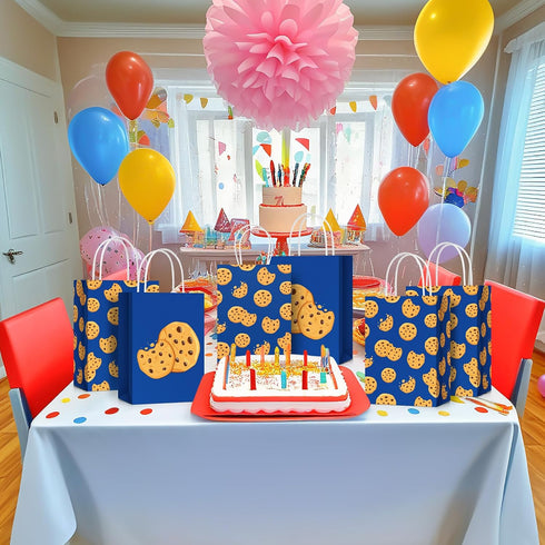 Locmeo 12 Pcs Cookie Party Gift Bags Bulk, Cookie Favor Bags with Handle Kraft Favors for Street Theme Birthday Party