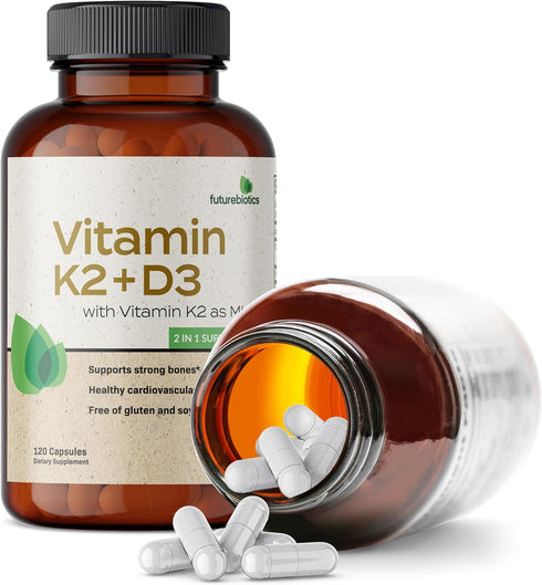 Futurebiotics Vitamin K2 (MK7) with D3 Supplement, 120 Vegetarian Capsules, 5000 IU Vitamin D3 & 90 mcg Vitamin K2 MK-7