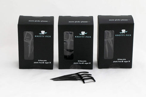 Knotty Floss Bamboo Activated Charcoal Floss Picks with Grapefruit Seed Extract - Eco-friendly 3 Pack