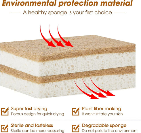 10 Pack Nature Dish Sponge | Eco-Friendly Natural Kitchen Sponge | Coconut Fiber and Wood Cellulose Scrubber Sponge