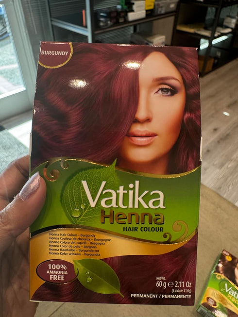 Vatika Naturals Permanent Hair Dye Burgundy, 100% Grey Coverage, Ammonia-Free, 6 Sachets (10g each)