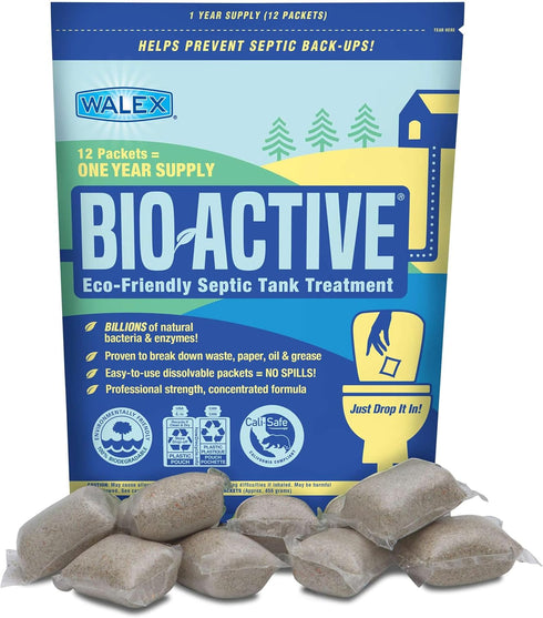 Walex Bio-Active Home Residential Septic Tank Treatment, 1 Year Supply, 12 Treatments with Beneficial Enzymes