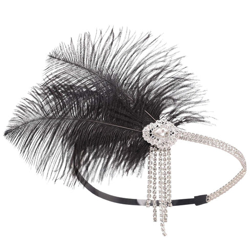 SWEETV Flapper Headbands - Womens 1920s Inspired Feather Headband, Great Gatsby Cocktail Party Rhinestone Hair