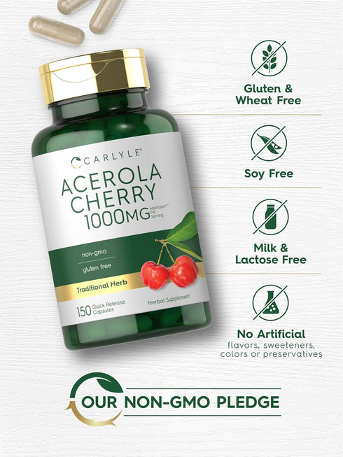 Carlyle Acerola Cherry Capsules, 1000mg, 150 Count, Non-GMO & Gluten Free