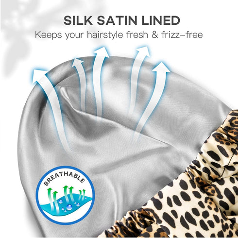 INNELO Luxury Shower Cap for Women, Reusable Waterproof with Adjustable Strap, Large Satin Lined