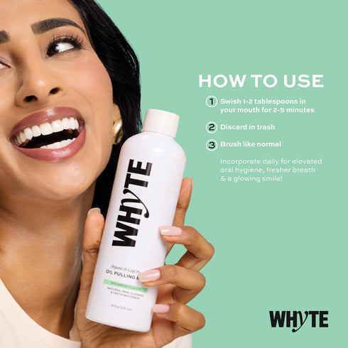 WHYTE Organic Coconut Oil Pulling Mouthwash for Teeth Whitening & Gum Health (Spearmint)
