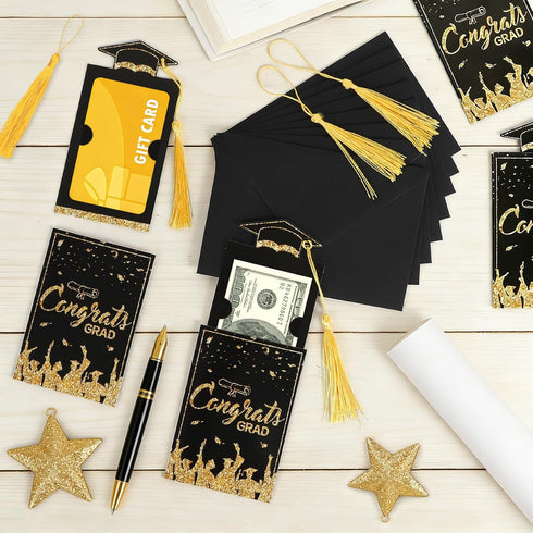 Sereliy 12 Sets Graduation Gift Money Holder with Envelopes & Tassels, Graduation Money Holder Cards, Congrats Grad