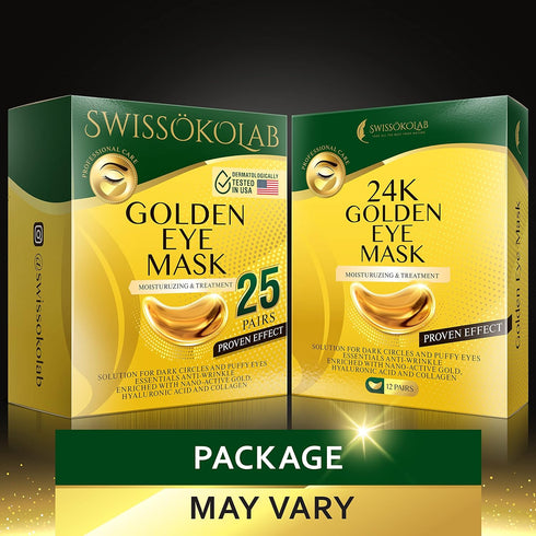 SWISSÖKOLAB Under Eye Patches, 24k Gold Eye Mask for Puffy Eyes, Collagen Gel Pads