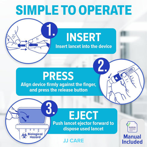 JJ CARE Lancing Device, Lancet Pen with 10 Adjustable Depth Settings for Diabetes Testing, Push Button Ejector