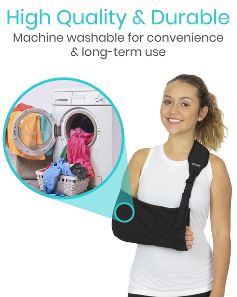 Vive Arm Sling Shoulder Immobilizer - Comfortable Relief for Left or Right Arm, Adjustable Padded Straps (Black)