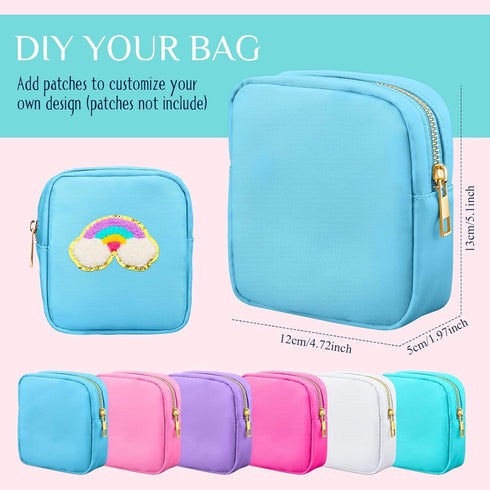 Remerry 6 Pcs Nylon Cosmetic Bag Travel Make up Pouch Toiletry Bag with Zipper Preppy Makeup Bag Waterproof Makeup Organizer Bag Set for Women Girls (Colorful, 4.7 x 5.1 x 2 Inches)