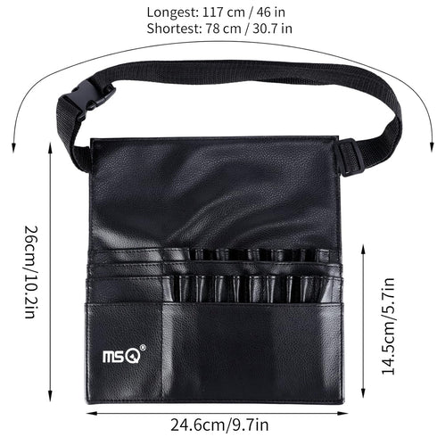 MSQ 23 Pockets Professional Makeup Brush Bag, Adjustable PU Leather Organizer with Artist Belt Strap