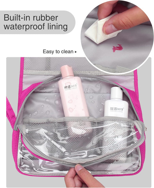 Relavel Hanging Travel Toiletry Bag for Women, Large Capacity Waterproof Organizer for Makeup and Accessories (Hot Pink)